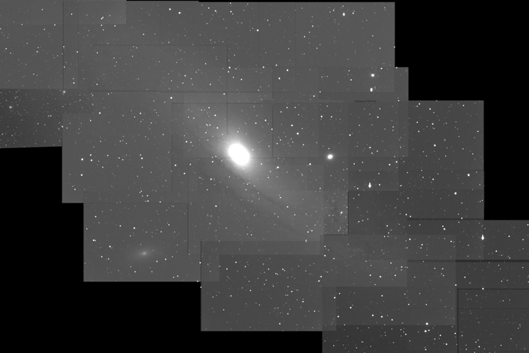 A composite stacked photo of a galaxy.